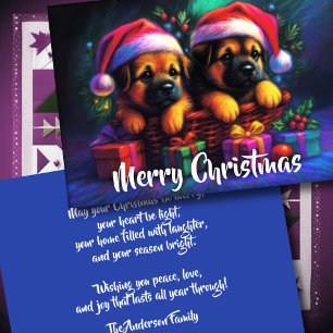 Twee Schattigee Puppies in Santa Hats Feestdagen Kaart