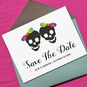 Twee schedel bruiden, confetti lesbische Save the  Aankondigingskaart