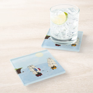 Twee schepen in de Slag Napoleontische Oorlogsperi Glazen Onderzetter