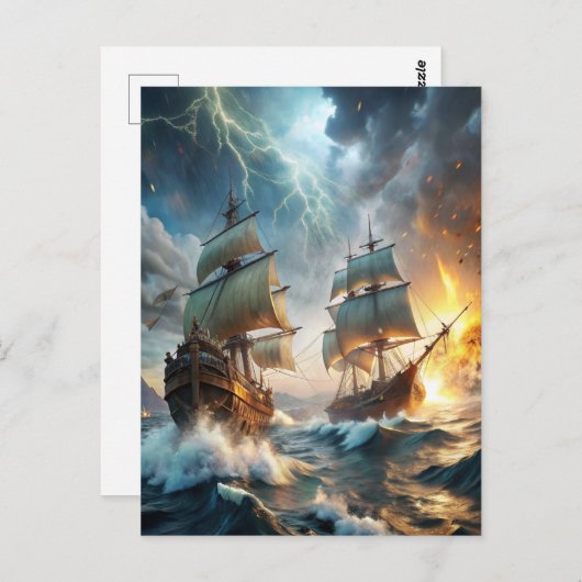 Twee schepen in het Zee Briefkaart (Voorkant / Achterkant)