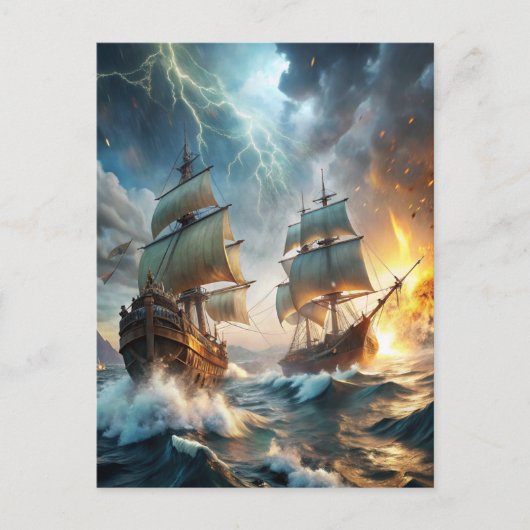 Twee schepen in het Zee Briefkaart (Voorkant)