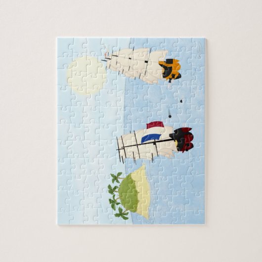 Twee schepen in strijd bij tropisch eiland legpuzzel (Verticaal)