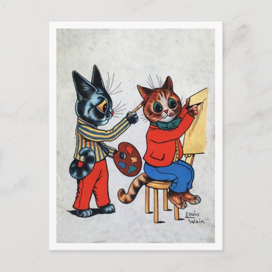 Twee schilderkat, Louis Wain Briefkaart (Voorkant)
