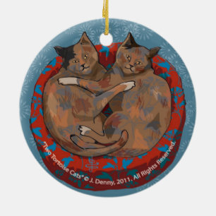 Twee schildpadkatten... dubbelzijdig keramisch ornament