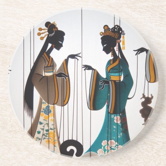 Twee schoonheden zandsteen onderzetter (Voorkant)