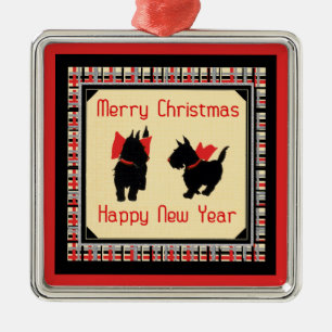 Twee Scottie Dog, Scottish Terrier Merry Kerstmis Metalen Ornament