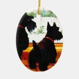 Twee Scottie Dogs die wachten op de kerstman Keramisch Ornament