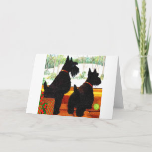 Twee Scottie honden met Kerstmis Feestdagen Kaart