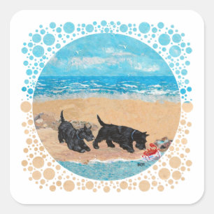 Twee Scotties op het strand Vierkante Sticker