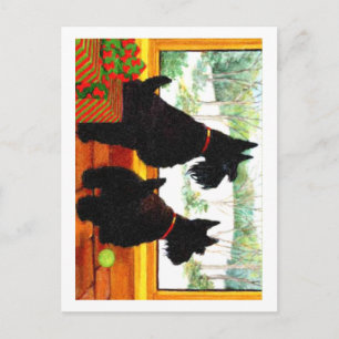 Twee Scotty Dogs met Kerstmis Feestdagenkaart