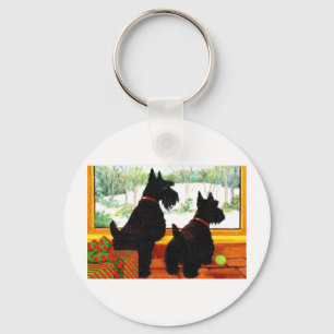 Twee Scotty Dogs met Kerstmis Sleutelhanger