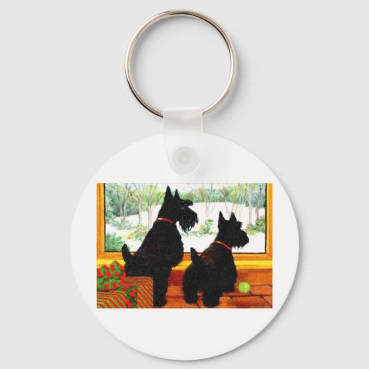 Twee Scotty Dogs met Kerstmis Sleutelhanger (Voorkant)