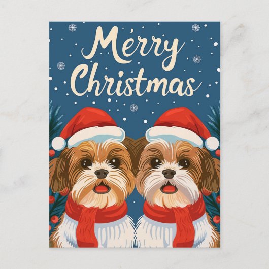 Twee Shi Tzu Vrolijk Kerstfeest Briefkaart (Voorkant)