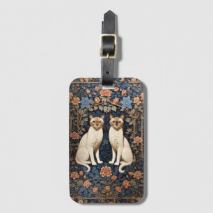 Twee Siamese katten William Morris geïnspireerd Bagagelabel