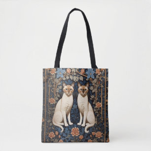 Twee Siamese katten William Morris geïnspireerd Draagtas