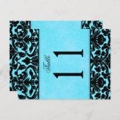 Twee Sided Blue en Black Damask Table Number Briefkaart (Voorkant / Achterkant)