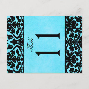 Twee Sided Blue en Black Damask Table Number Briefkaart