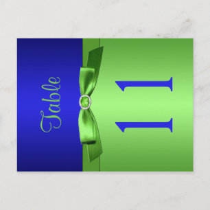 Twee Sided Limoen en Royal Blue Table Number Briefkaart