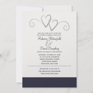 Twee 'Silver' en 'Navy Blue Hearts Wedding' Kaart