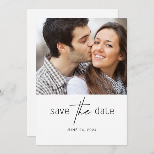 Twee simpele foto's bewaren de datum save the date (Voorkant / Achterkant)