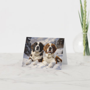 Twee Sint Bernards in de sneeuw Feestdagen Kaart
