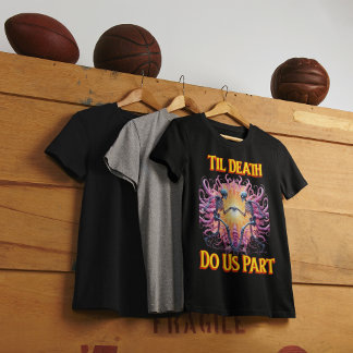 Twee skeletten die handen vasthouden tot de dood o t-shirt