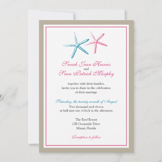 Twee Skinny Starfish Wedding Kaart (Voorkant)