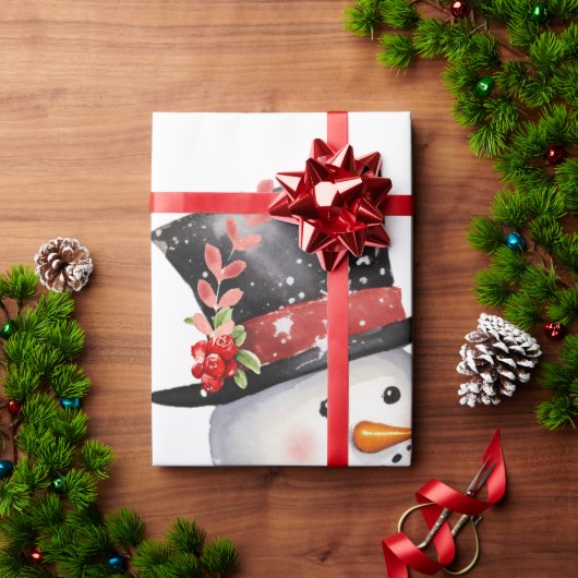 Twee Sneeuwman In Top hoeden en Rode Sjaals Cadeaupapier (Feestdagen Geschenken)