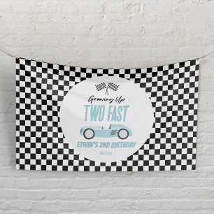 Twee Snel Blauwe Race Auto 2de Verjaardagsfeestje Spandoek