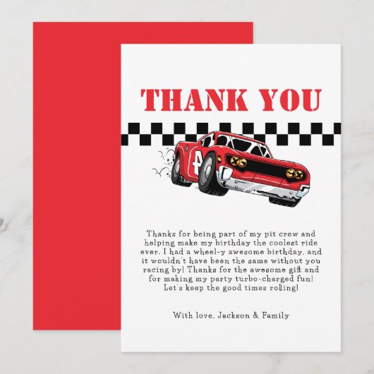 Twee Snel Moderne Rode Race Auto Jongen 2de Verjaa Bedankkaart (Voorkant / Achterkant)
