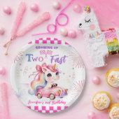 Twee snel opgroeien! Roze Race Auto 2e Verjaardag Papieren Bordje (Feest)