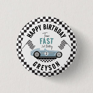 Twee Snel Race Car Boy 2e verjaardag Ronde Button 3,2 Cm