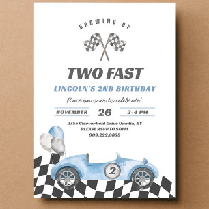 Twee Snel Racerende Auto Vintage 2e Verjaardag Kaart