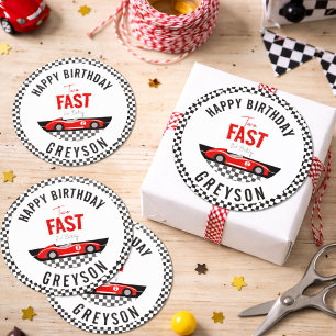 Twee Snel Ren Auto Jongen 2e Verjaardagsfeestje Ronde Sticker