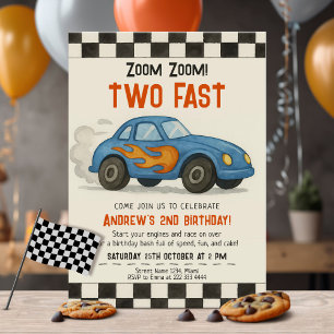 Twee Snel Verjaardagsfeestje Met Raceauto's Kaart