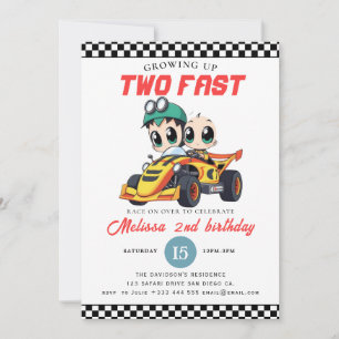 Twee Snelheidsrace Auto Jongen 2e Verjaardagsfeest Kaart