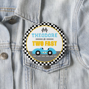 Twee Snelheidsraceauto 2e Verjaardagsfeest Favorie Ronde Button 4,0 Cm