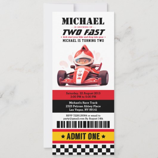 Twee Snelheidsraceautoticket Pas Tweede Verjaardag Kaart (Voorkant)