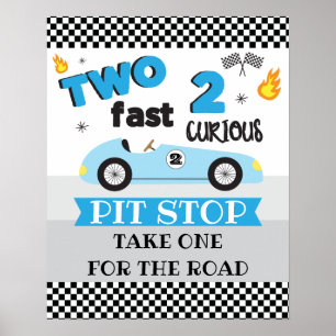 Twee snelle 2 nieuwsgierige racecar-borden poster