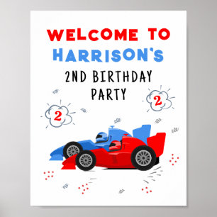Twee snelle 2e verjaardag Kinder raceauto's naam Poster
