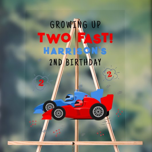 Twee snelle 2e verjaardag Kinder raceauto's welkom Acryl Bord (Neutraal)