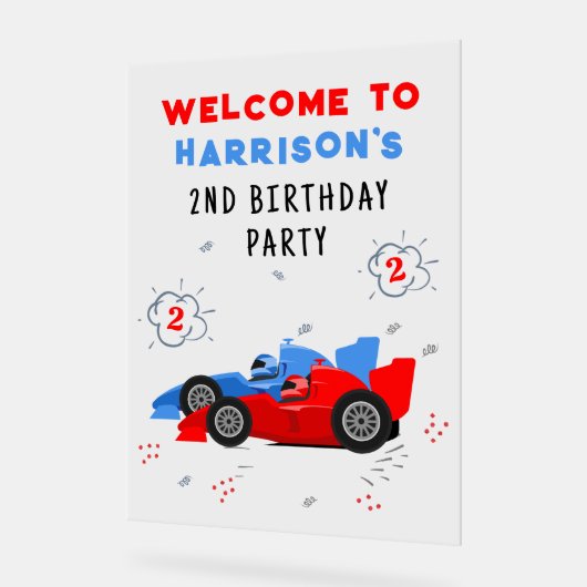 Twee snelle 2e verjaardag Kinder raceauto's welkom Acryl Bord (Hoek)