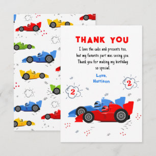 Twee snelle 2e verjaardag raceauto's bedankkaart