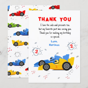 Twee snelle 2e verjaardag raceauto's bedankkaart