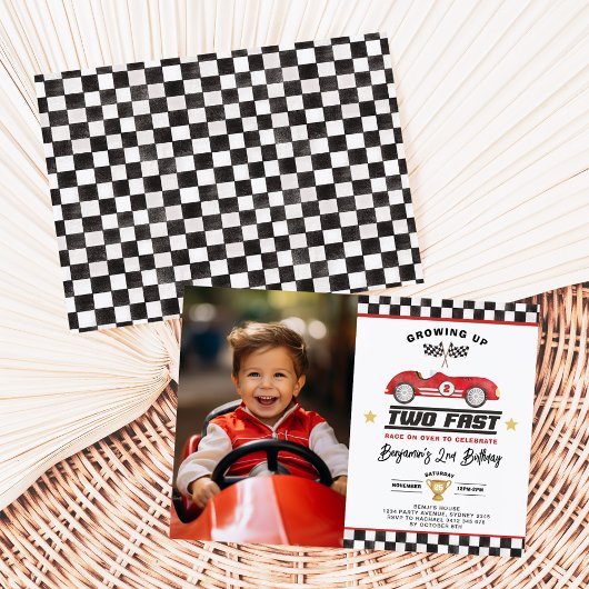 Twee snelle 2e Verjaardag Racing Auto Jongen Party Kaart