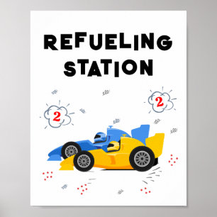 Twee snelle 2e verjaardag tankstation tafelteken poster