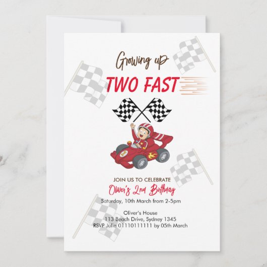 Twee snelle 2e verjaardag uitnodiging (Voorkant)