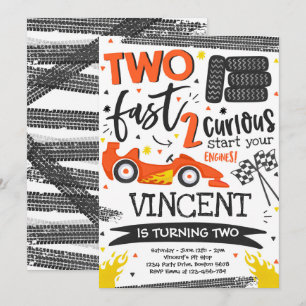 Twee snelle 2e Verjaardagsfeestje Oranje Race Car  Kaart