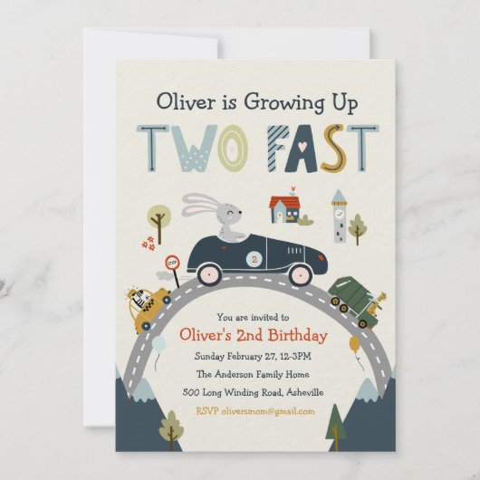 Twee snelle auto's uitnodigen kaart (Voorkant)