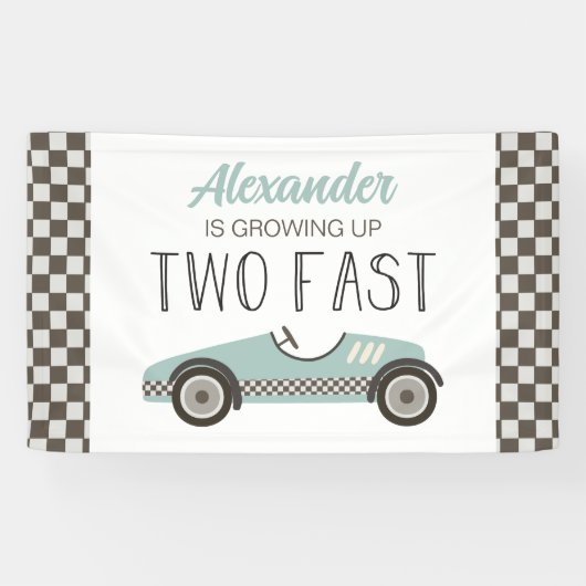 Twee snelle blauwe race auto 2e verjaardag banner (Horizontaal)